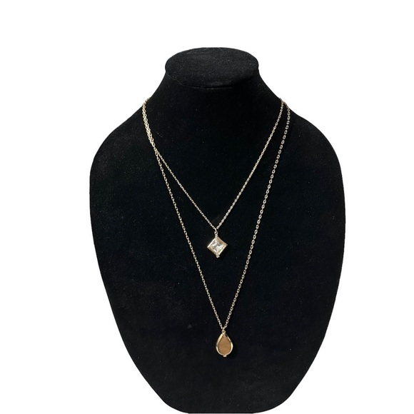 Anne Klein 2 Pendant Necklace Diamond Shape Rhinestone Tear Drop Citrine 17” NWT - Picture 1 of 10